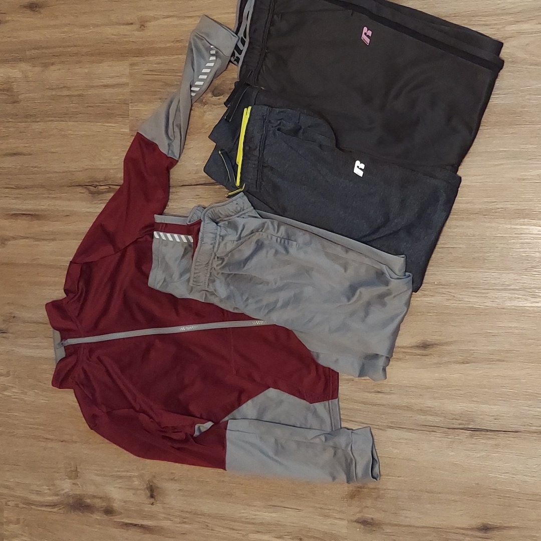 1 Red And Gray Track Suit Athletic Brand And 2 Warmups Russell Brand